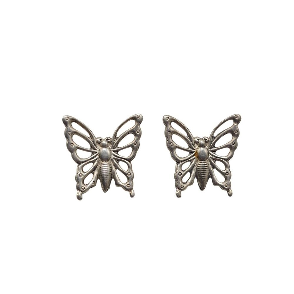 Sterling Silver Butterfly Screw-back Earrings Vintage Design Lightweight Jewelry